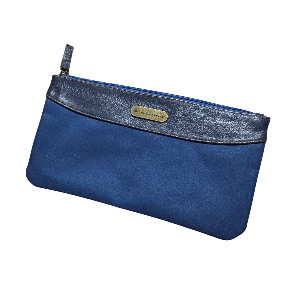 Ama Waterways Travel Pouch Zippered Cosmetic Organizer Clutch Logo 6x11 Navy